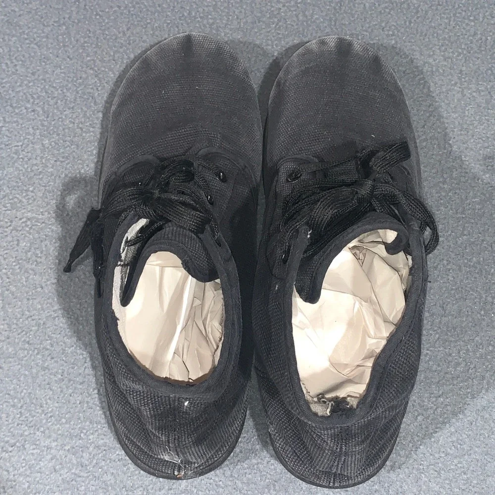 Mens Zig-Zag Black Canvas Lace Up Ankle High Casual Shoes Faded Washed‎ Size 11